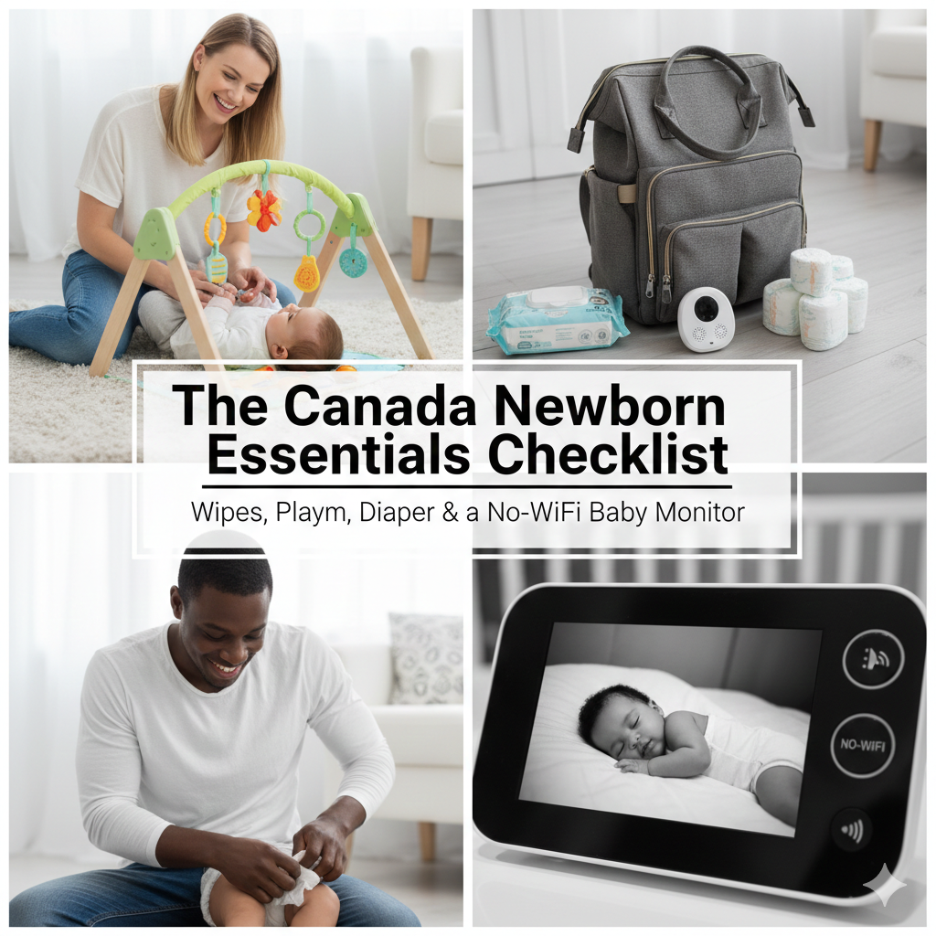 Canada's essential items list for newborn babies - wipes, playpen, diaper bag and WiFi-free