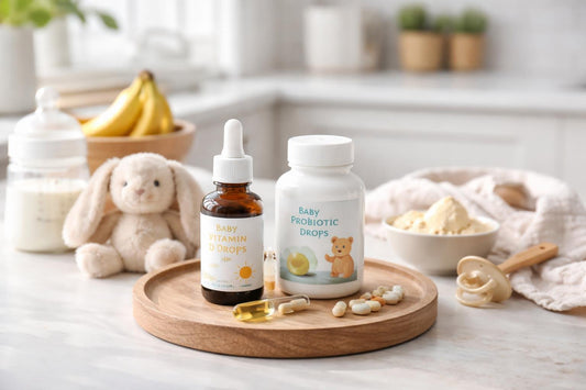 Vitamin D drops and probiotics for baby supplements