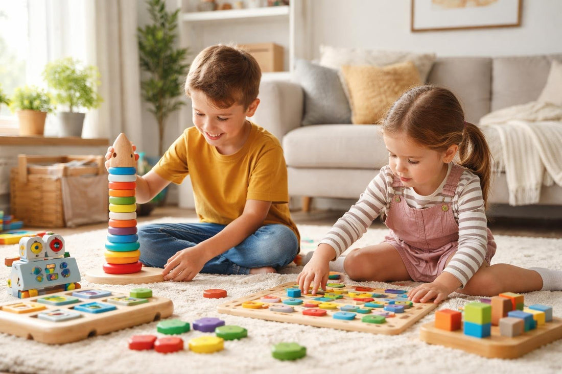 Kids playing with educational toys at home in Ontario