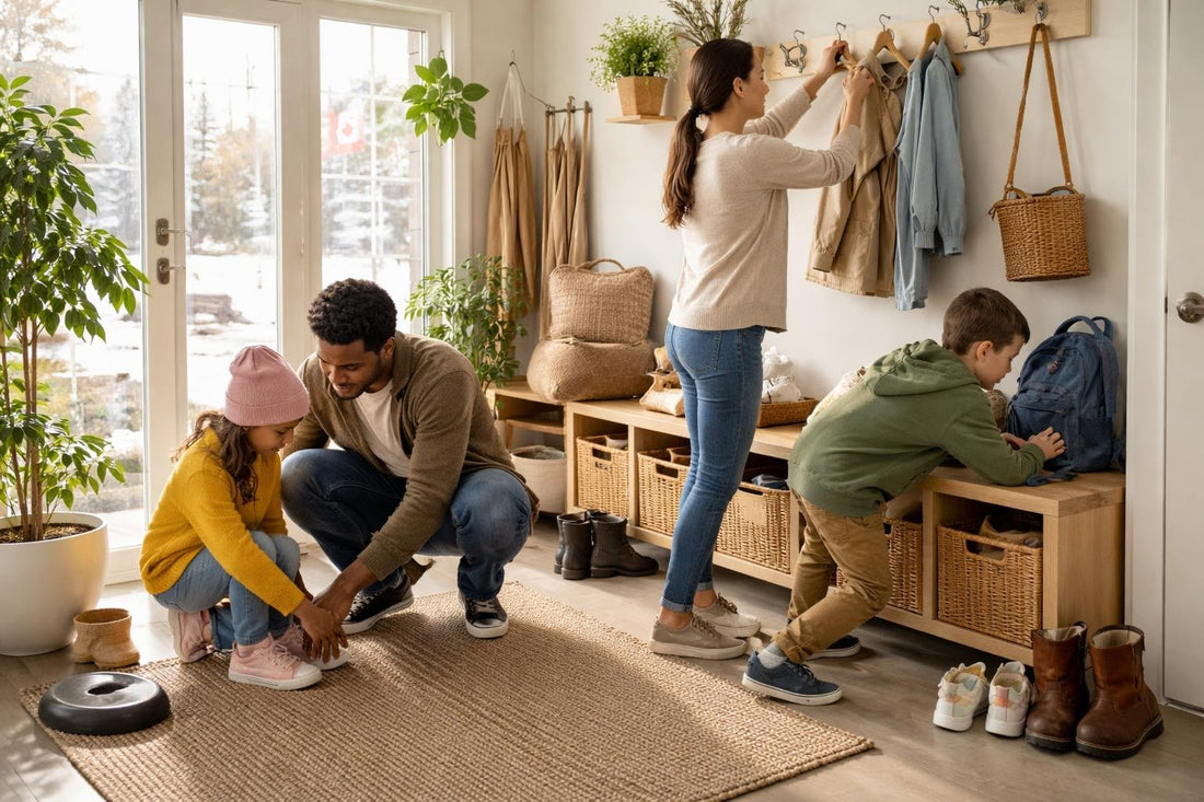 Ontario family tidying entryway for a calmer routine