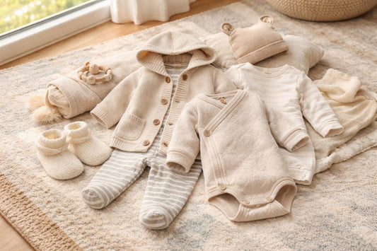 Soft breathable newborn baby clothing layered for Ontario weather
