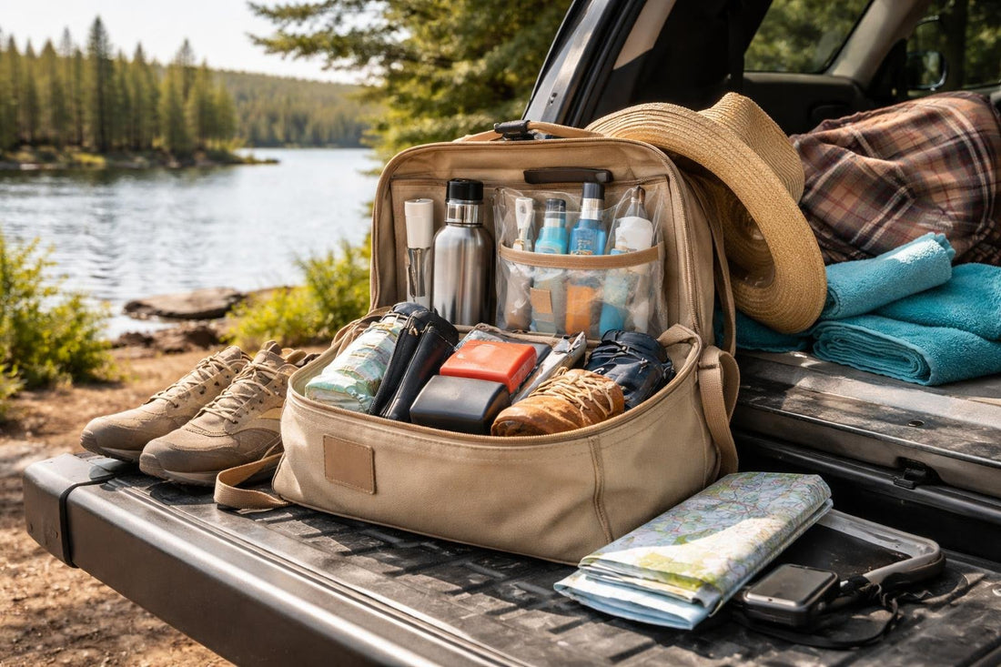 Packed travel kit for Ontario weekend family trips