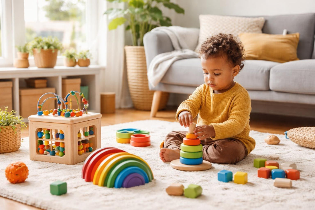 Child playing with development gear at home in Canada