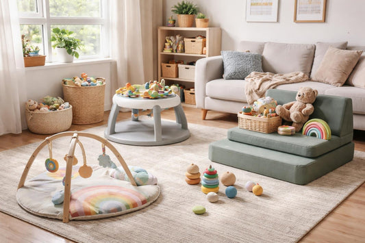 Baby play gear and storage in small apartment