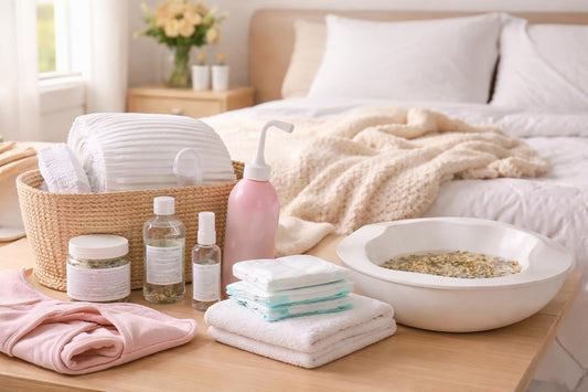 Postpartum care essentials arranged for comfortable home recovery