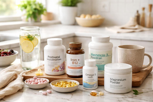 postpartum mom supplements and hydration essentials