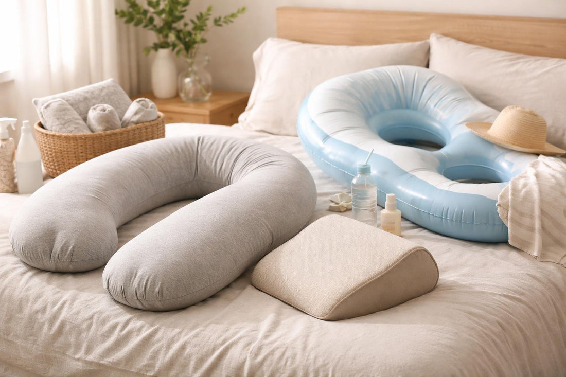 Pregnancy support pillows, breathable covers and pool float