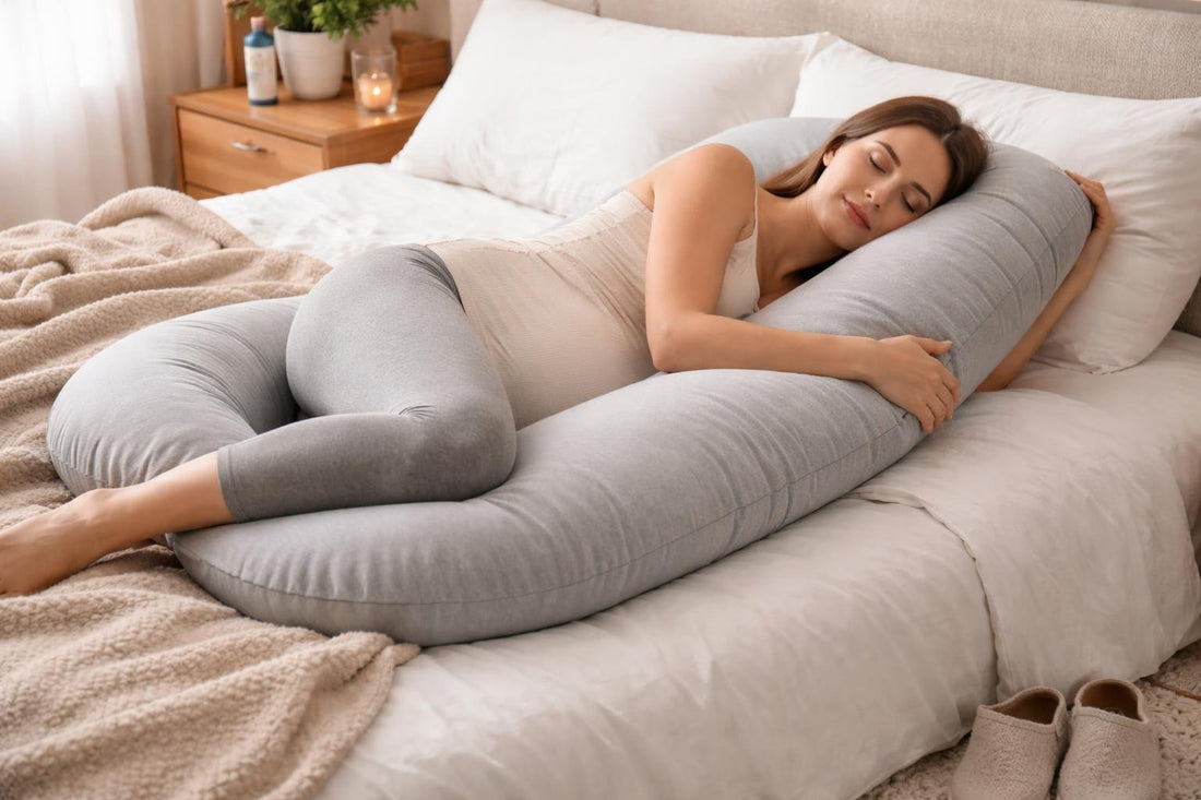 Pregnant person resting with supportive pillows for quality sleep