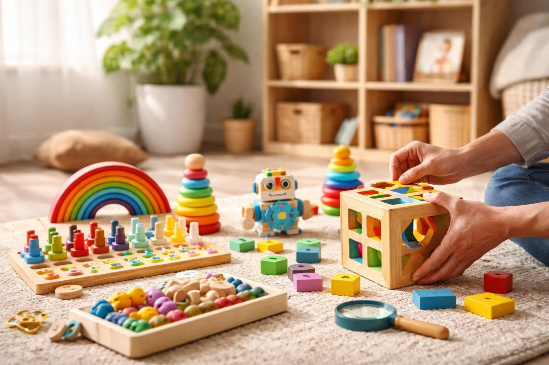 Parent choosing quality educational toys for learning benefits