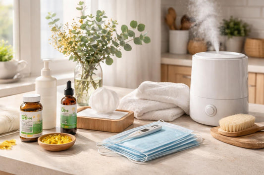 Seasonal health and hygiene essentials laid out for daily use