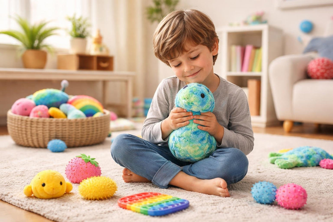 Child holding soft sensory toy for calming focus