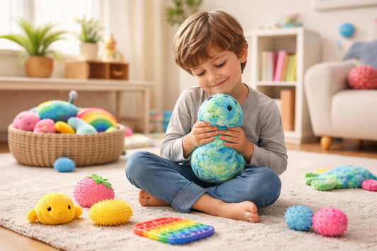 Child holding soft sensory toy for calming focus