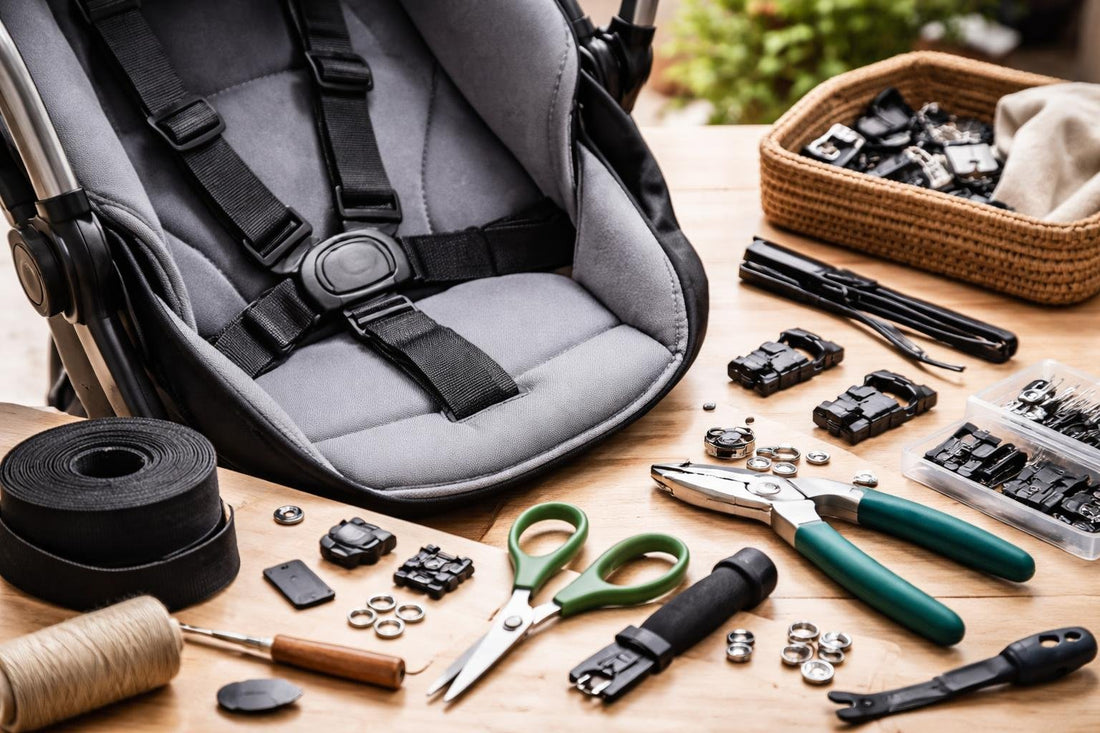 close-up stroller strap repair tools and accessories