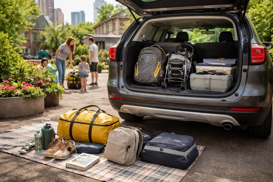 Family packing travel gear for Toronto weekend trip