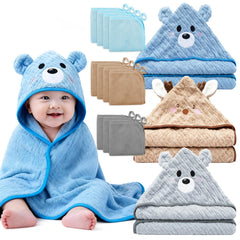 14pcs-baby-towels-set plush hooded towels ready for cozy bath time with newborns.