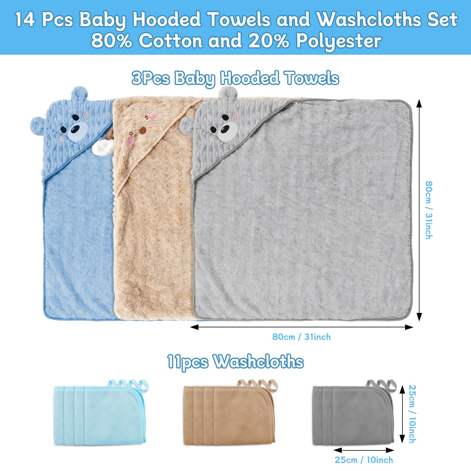 14pcs-baby-towels-set-washcloths-closeup ultra-soft washcloths for gentle cleansing.