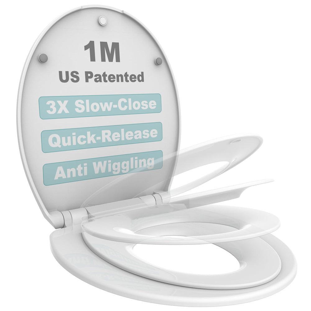 1M family toilet seat with 3x slow-close technology for quiet operation