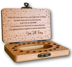 20 Moments of Tooth Fairy box front view shows natural beech wood for timeless keepsakes