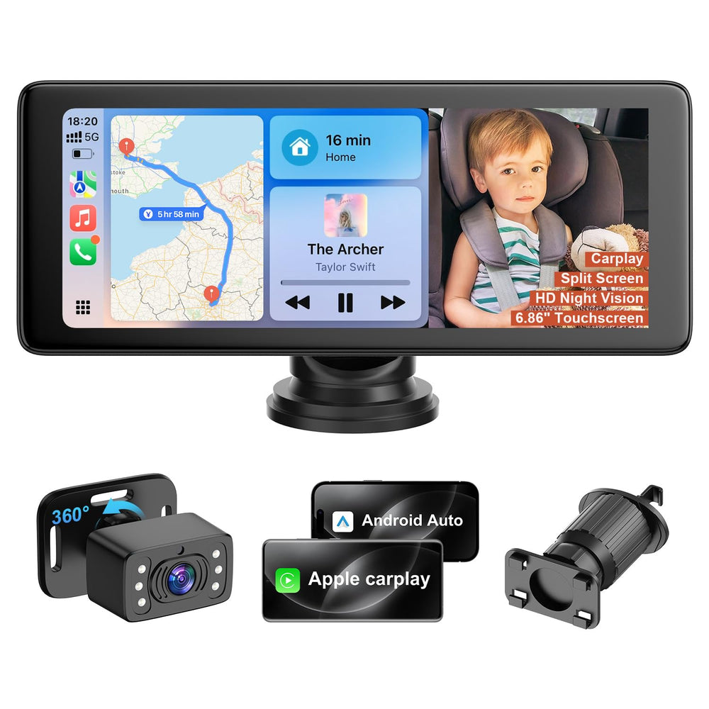 25HOURS YJ1 6.86-inch display delivers crystal-clear backseat visibility for safer trips