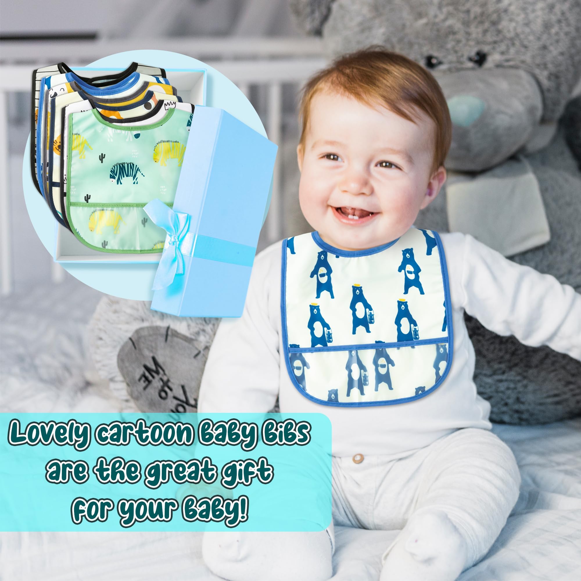 2ooya baby bibs bear pattern catches crumbs for easy cleanup.