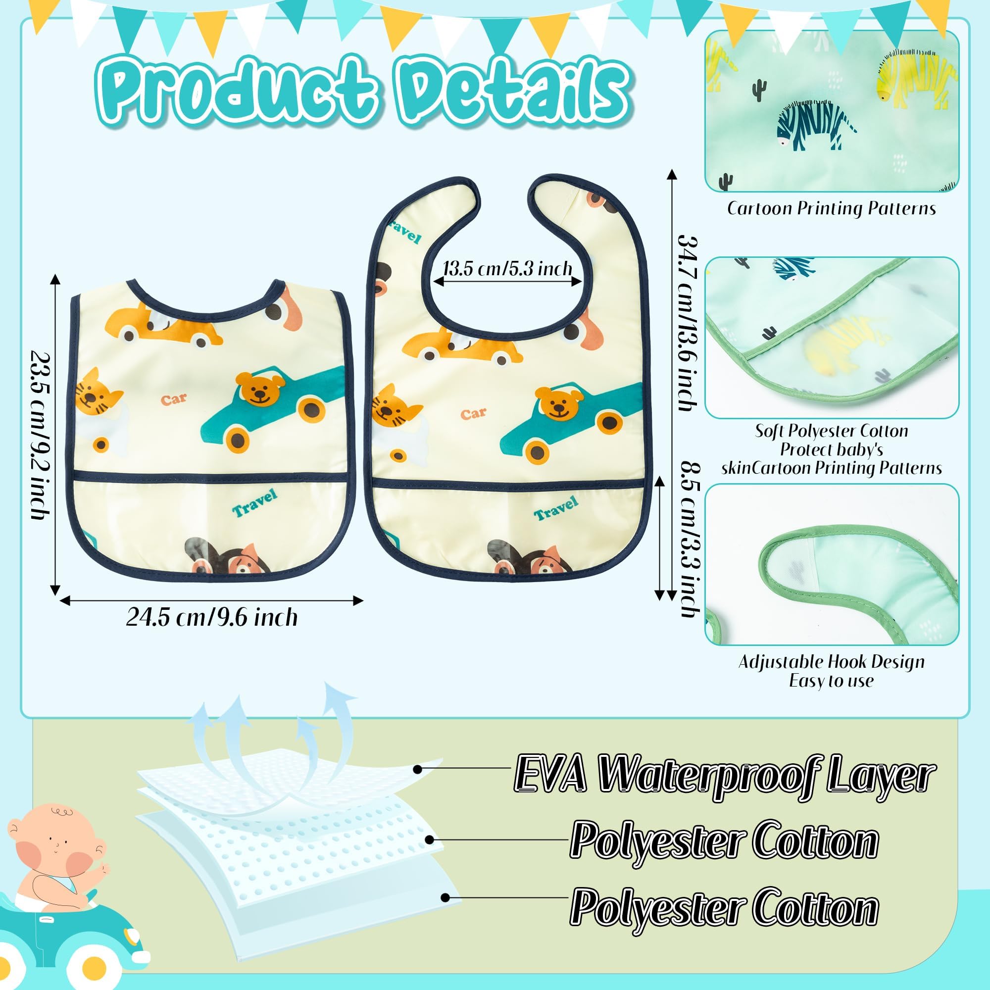 2ooya baby bibs crown pattern helps busy toddlers eat with less mess.