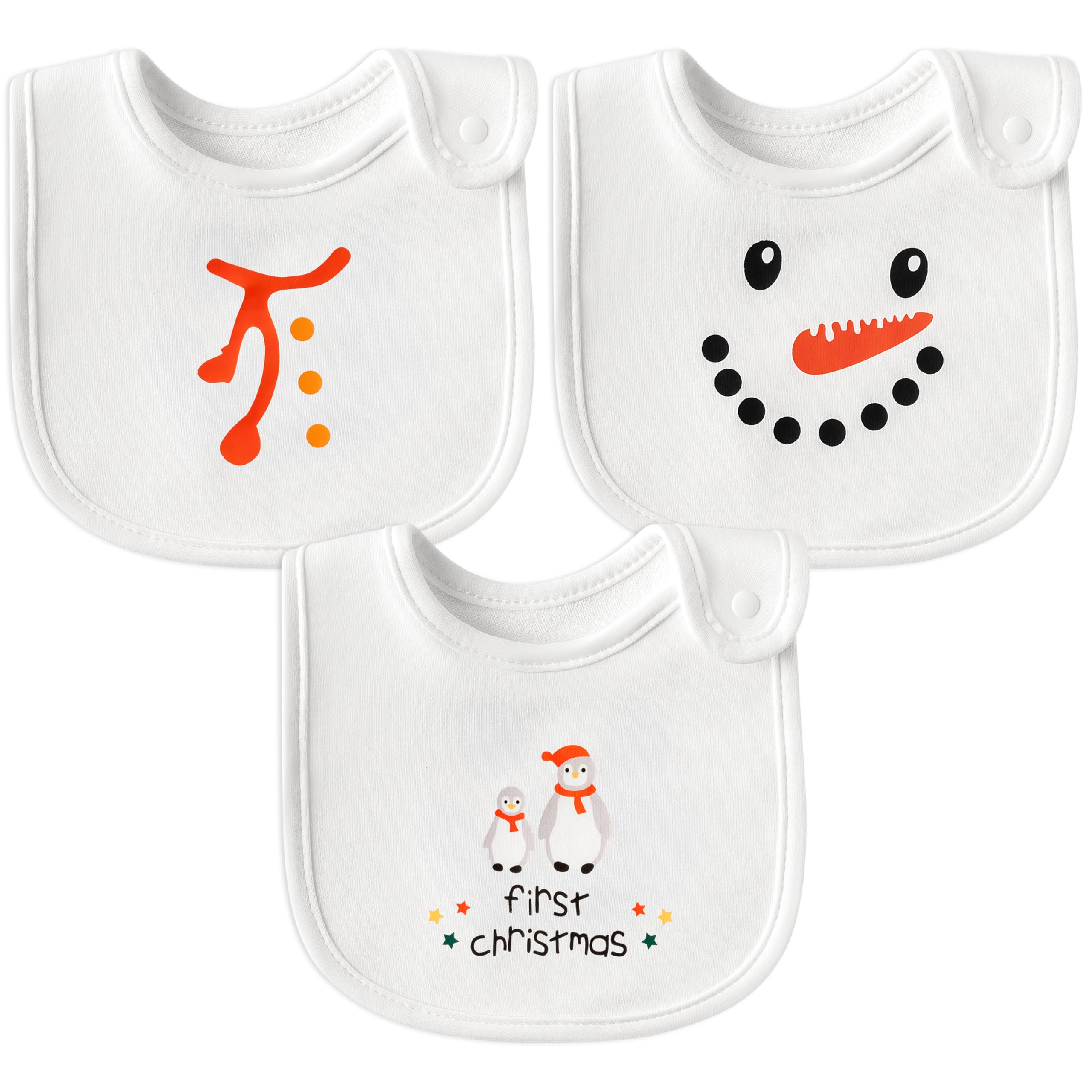 2ooya Christmas bib snowman print closeup keeps baby dry during meals