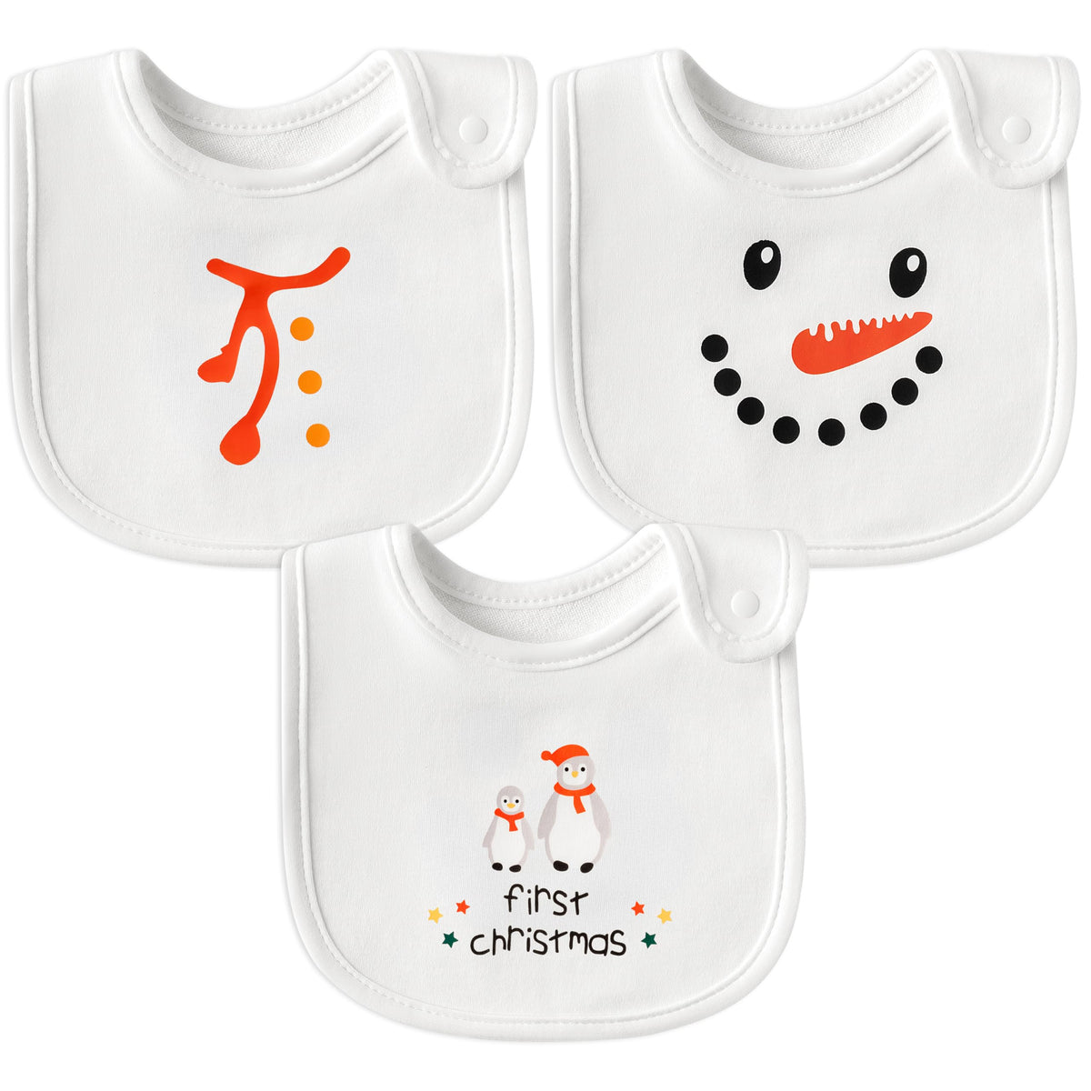 2ooya Christmas bib snowman print closeup keeps baby dry during meals