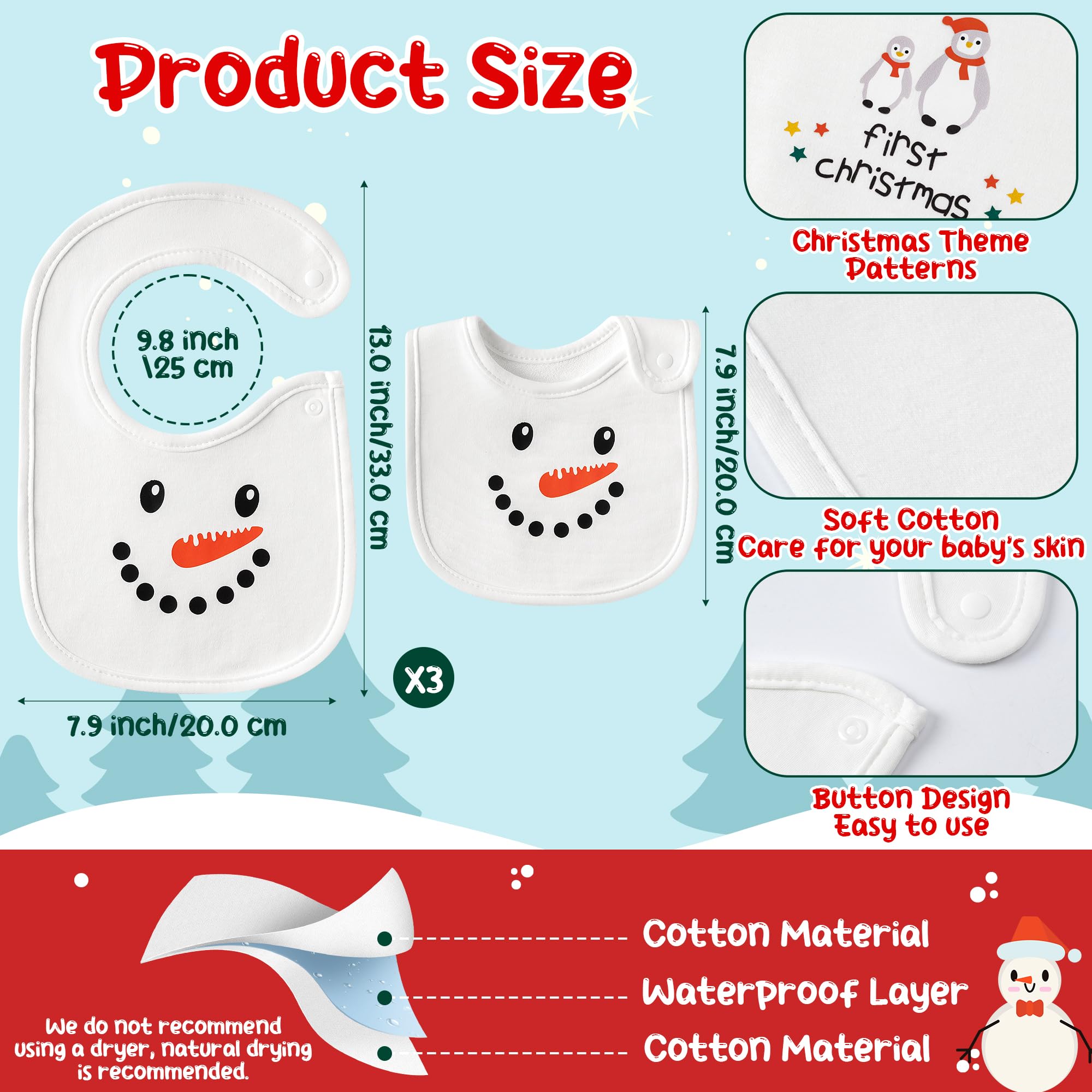 2ooya Christmas bib snowman print closeup festive photos and comfort