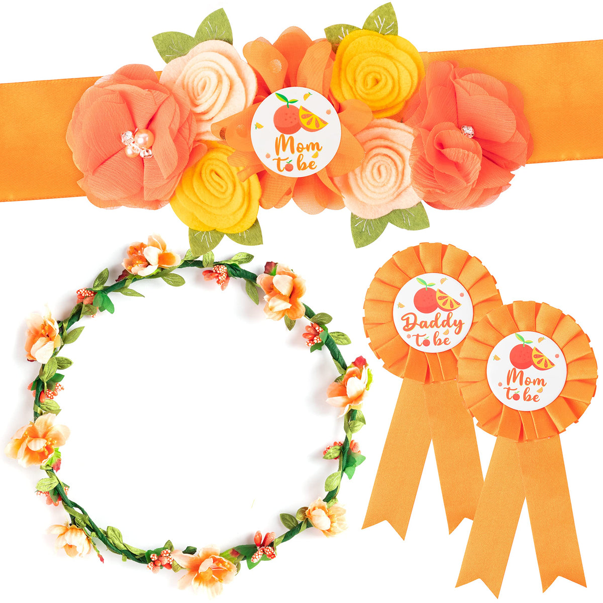 2ooya Little Cutie Citrus maternity sash enhances baby shower photos