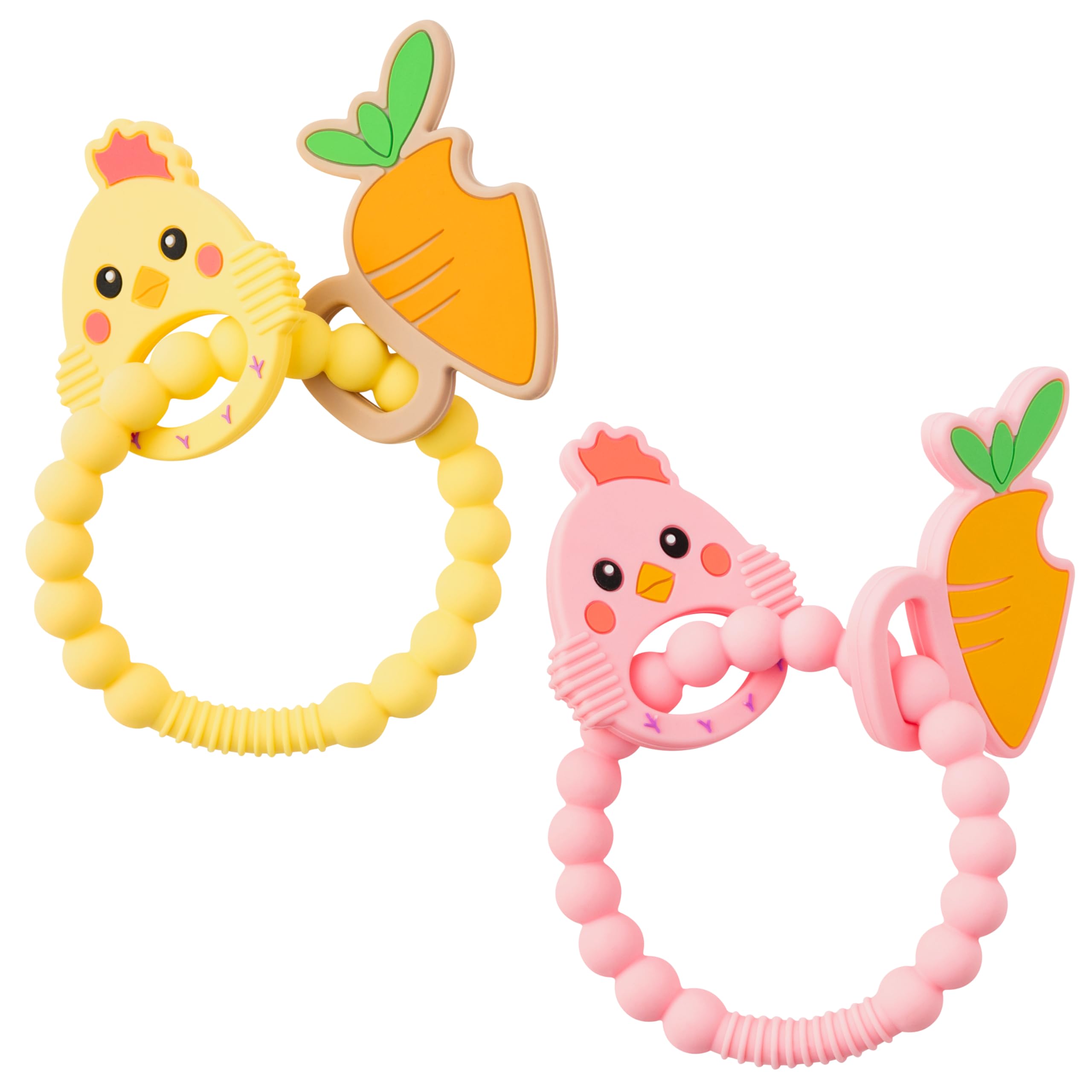 2ooya silicone teether pink carrot – easy grip for tiny hands