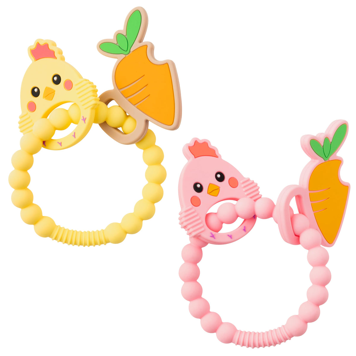 2ooya silicone teether pink carrot – easy grip for tiny hands