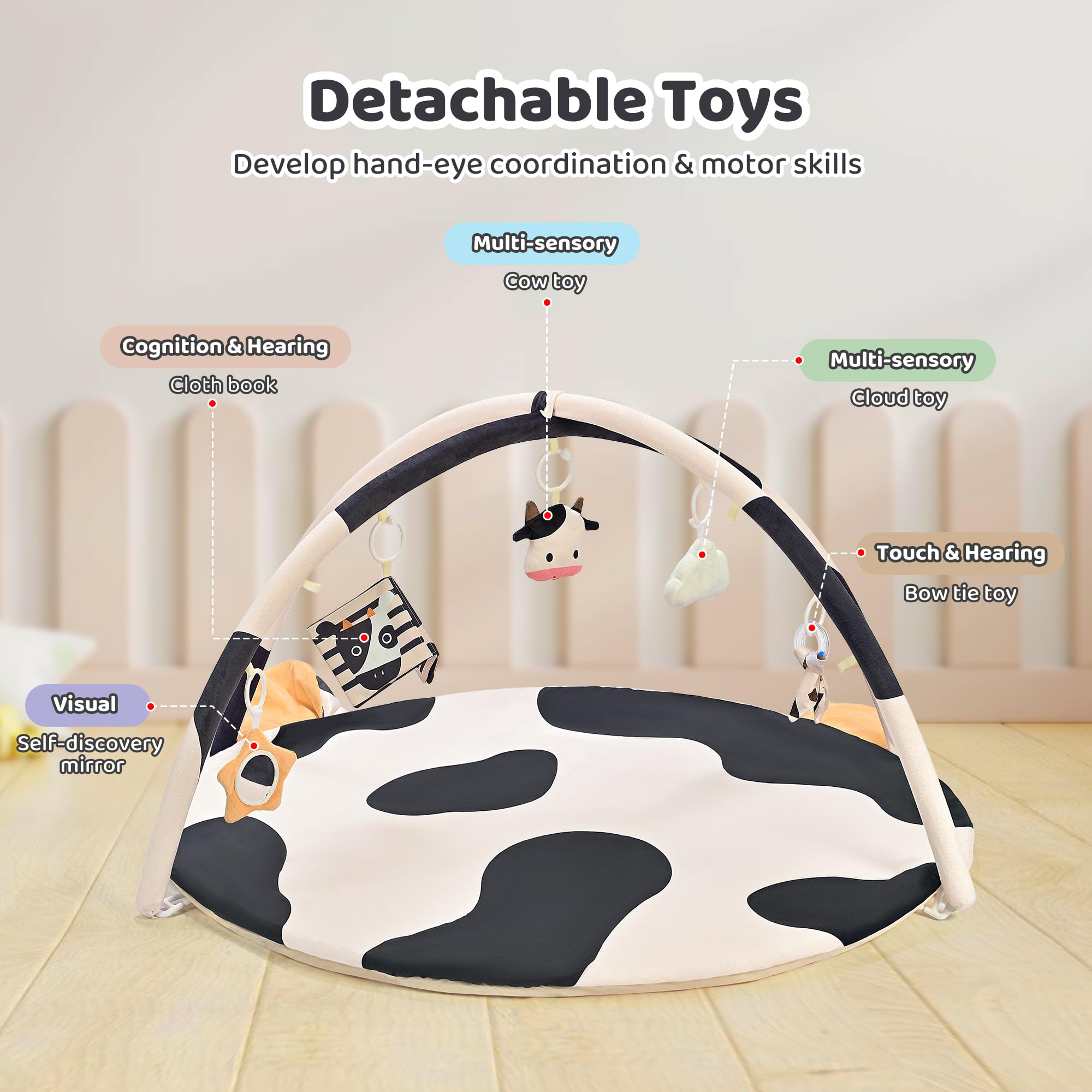 2PM SPORTS cow-theme mat folded-compact; easy storage for on-the-go families