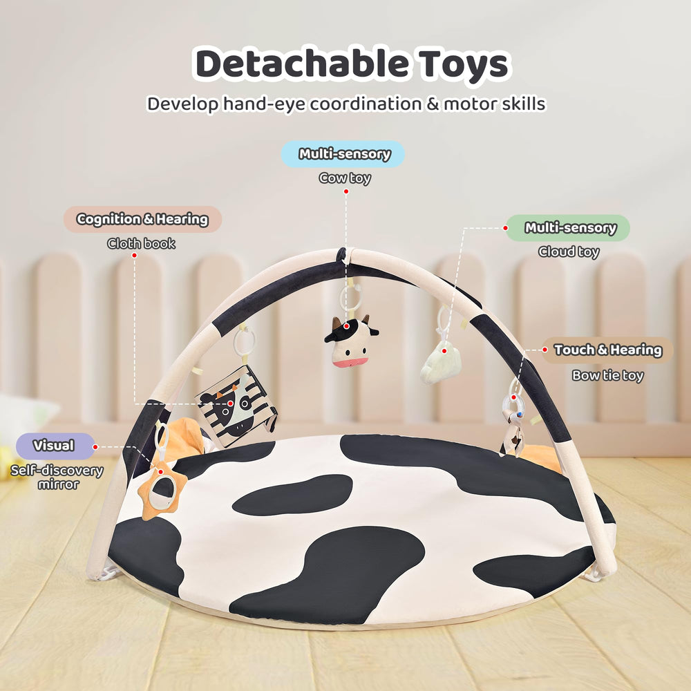 2PM SPORTS cow-theme mat folded-compact; easy storage for on-the-go families