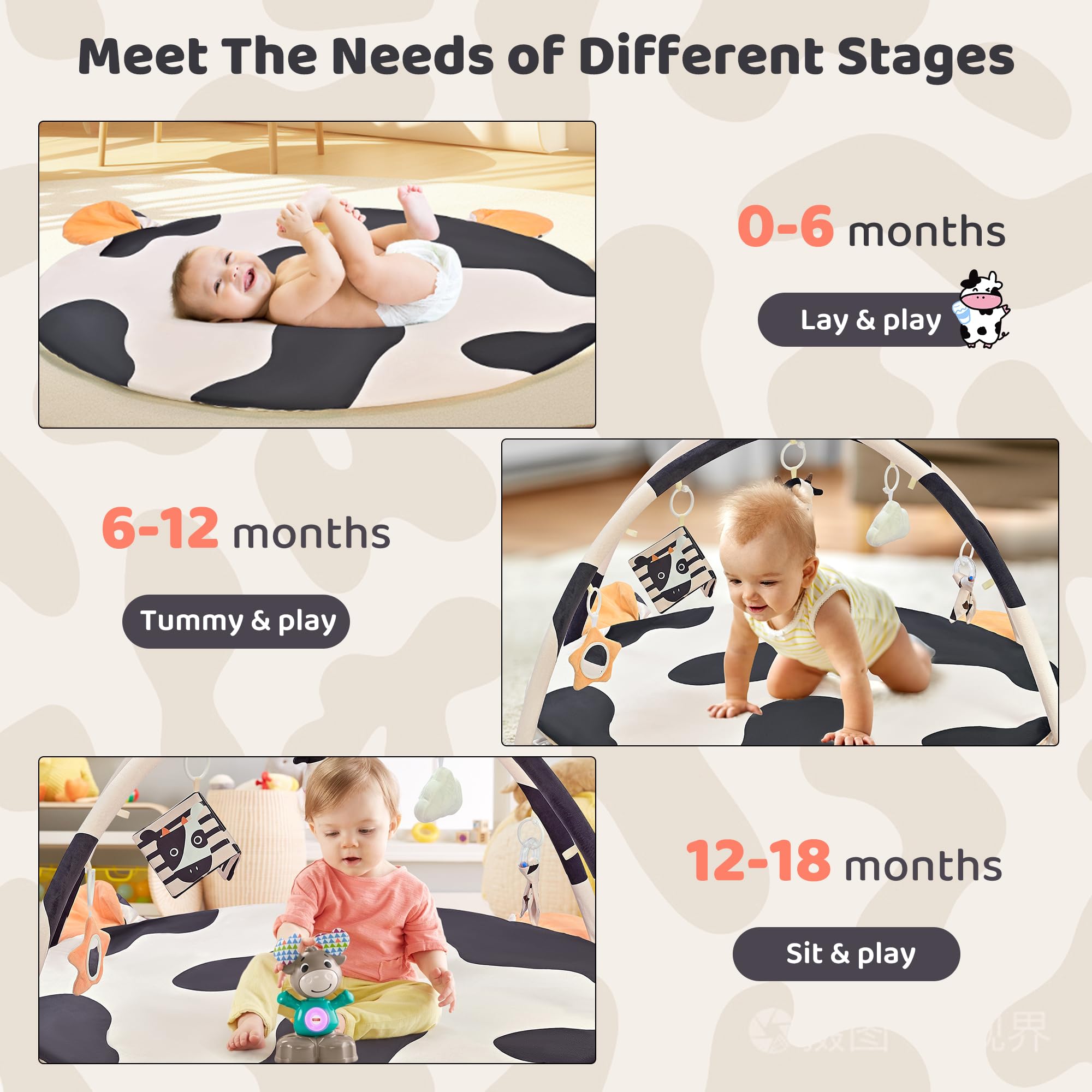 2PM SPORTS cloth-book toy on mat; visual and tactile engagement for baby play