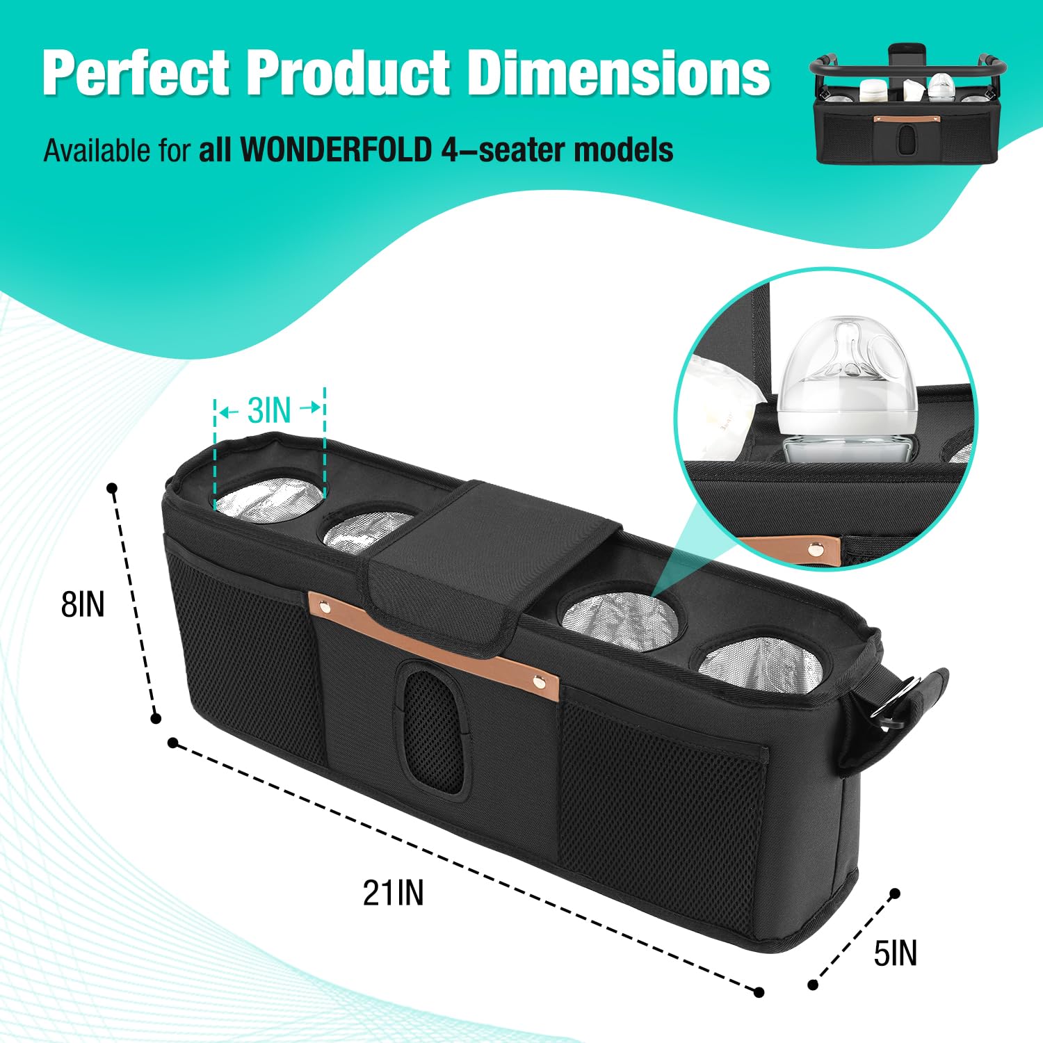 3 BUZZLETT Stroller Organizer External Pouches keeps baby essentials within reach on every outing.