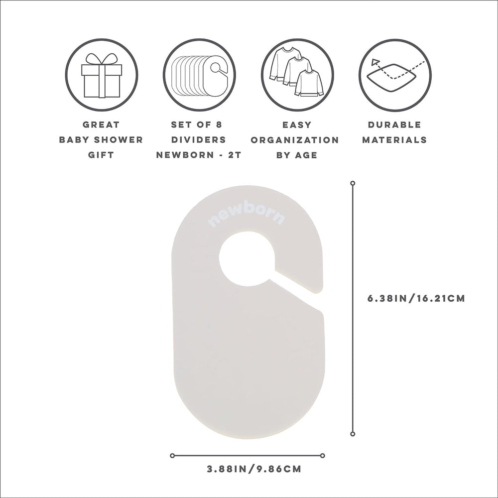 3 Sprouts 8 size dividers closeup highlights easy size labeling for infant to toddler clothes.