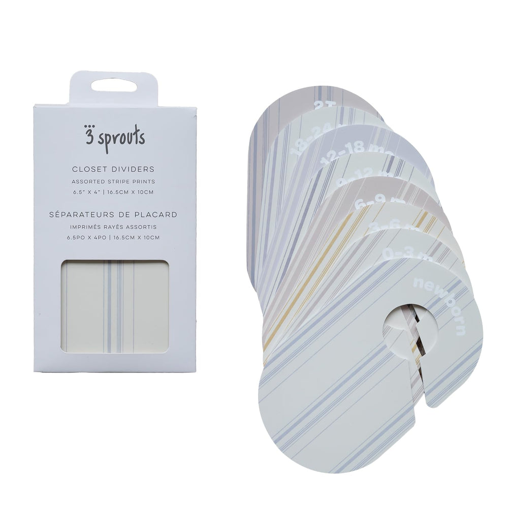 3 Sprouts closet dividers closeup of size labels for easy sorting.