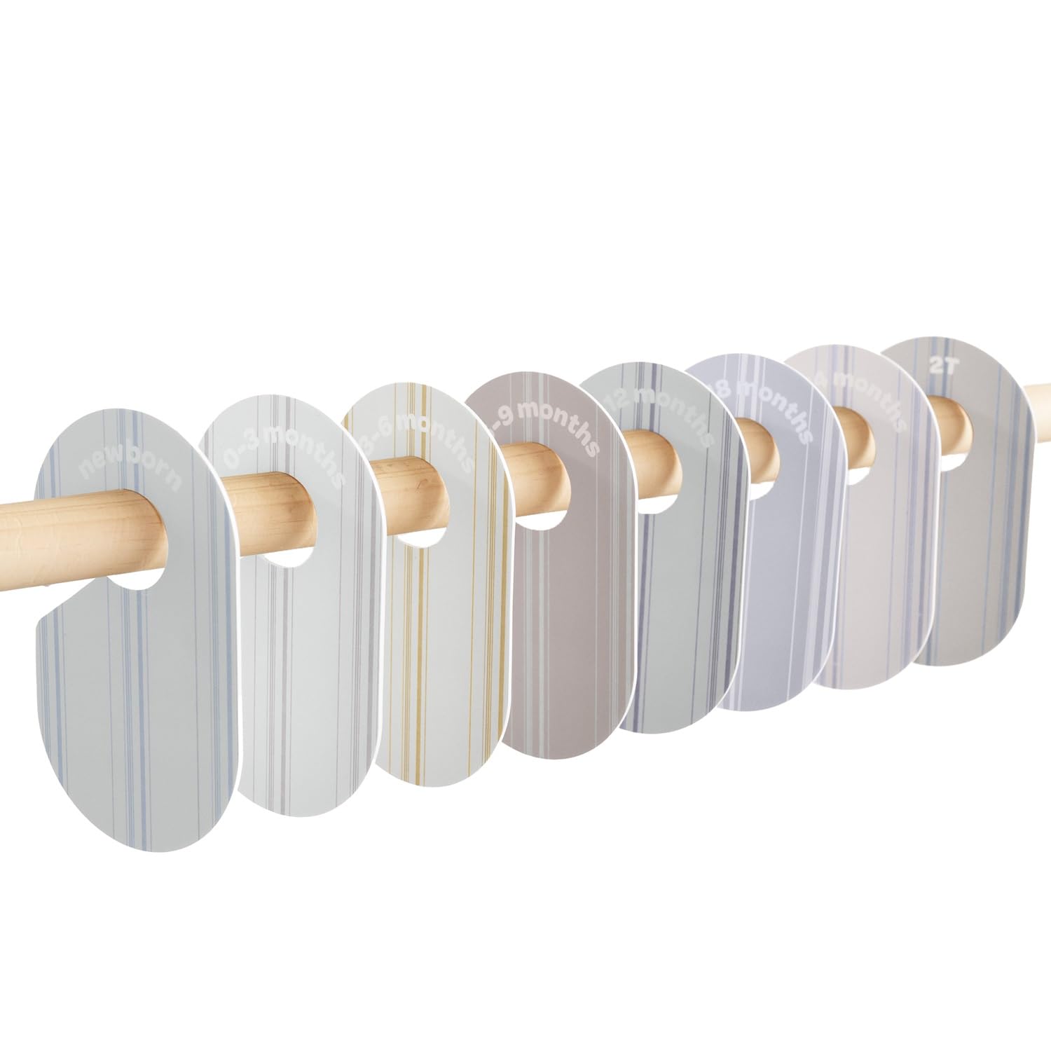 3 Sprouts closet dividers front view showing organized newborn to 2T labels.