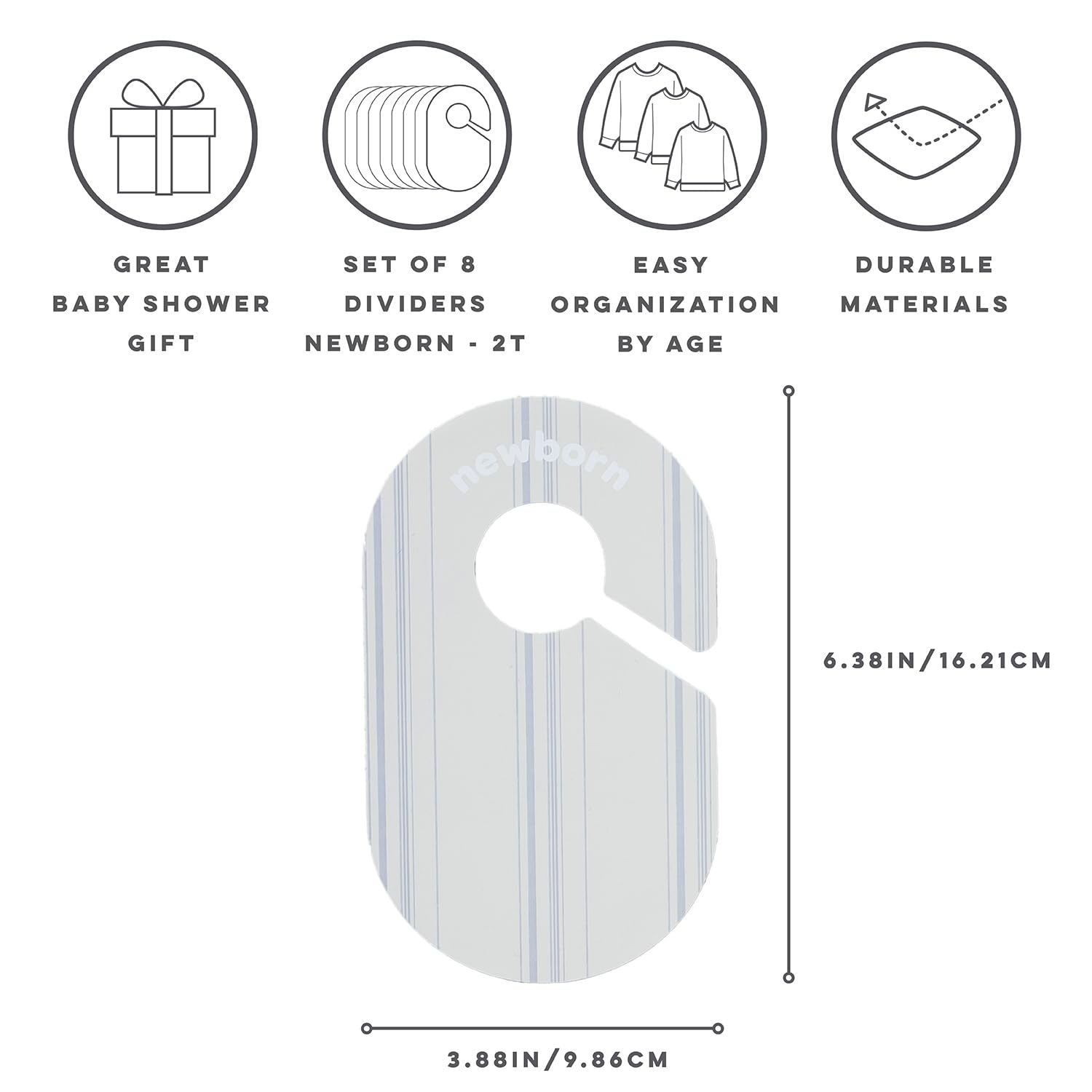 3 Sprouts closet dividers side view on a tidy nursery wardrobe.