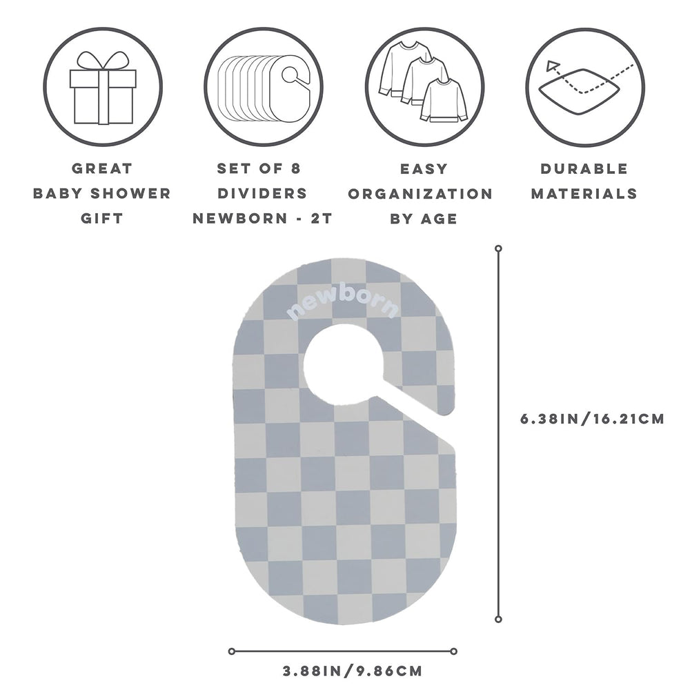 3 Sprouts baby closet dividers mounted on a rod for versatile wardrobe organization.