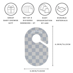 3 Sprouts baby closet dividers mounted on a rod for versatile wardrobe organization.