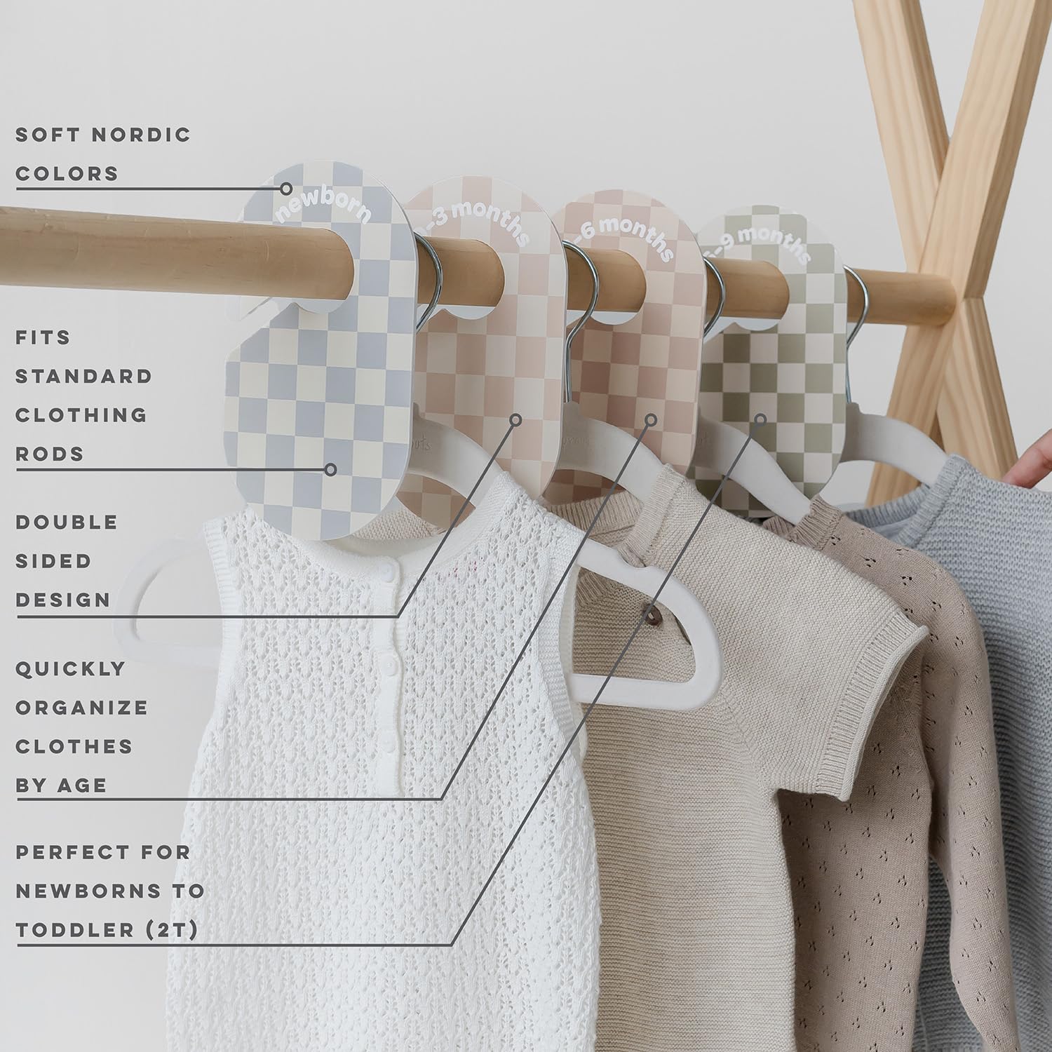 3 Sprouts baby closet dividers soft Nordic colors for gender-neutral nursery styling.