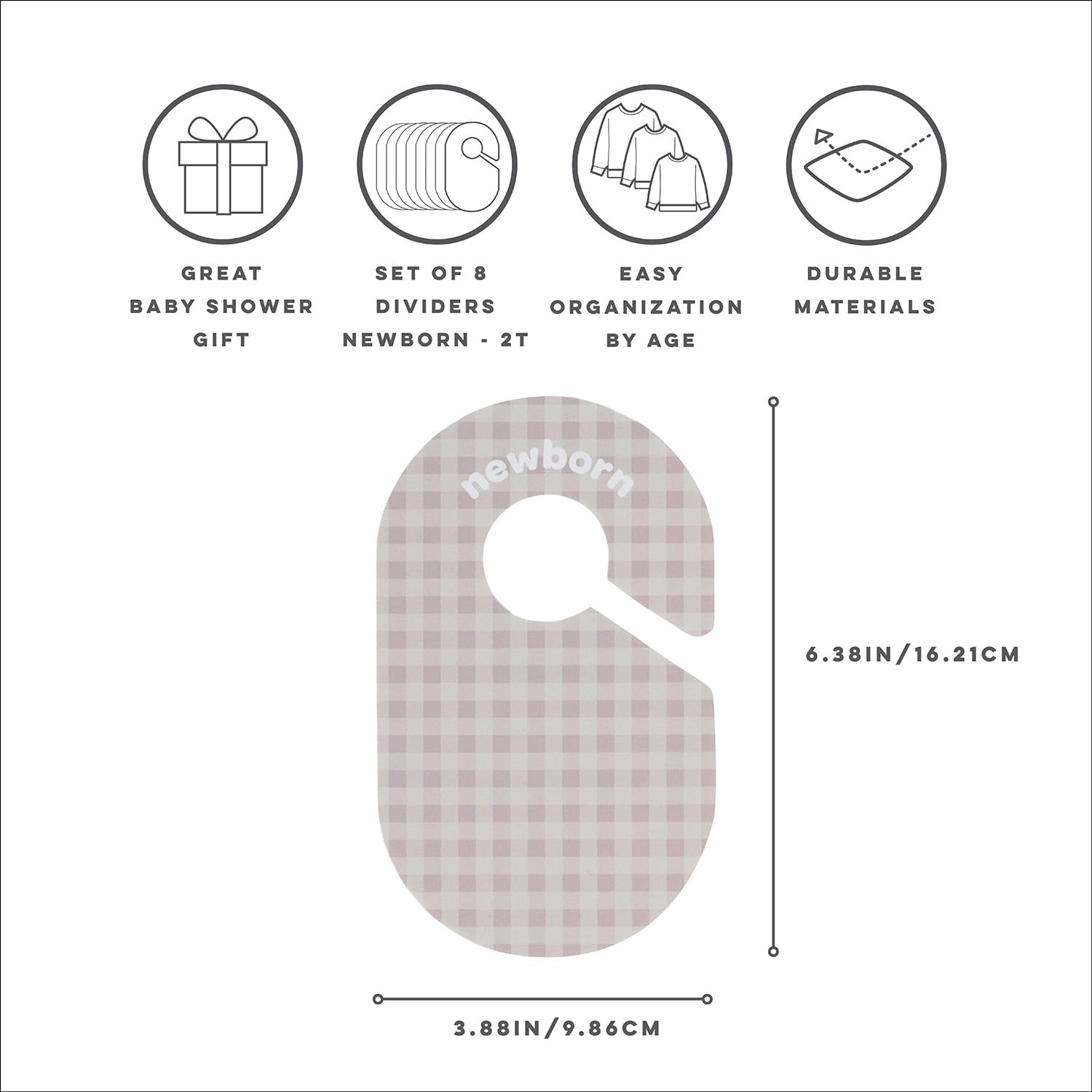 3 Sprouts size-labels newborn to 2T help organized wardrobe at a glance.
