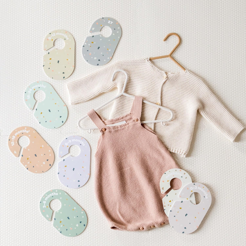 3 Sprouts terrazzo in use in a tidy nursery closet