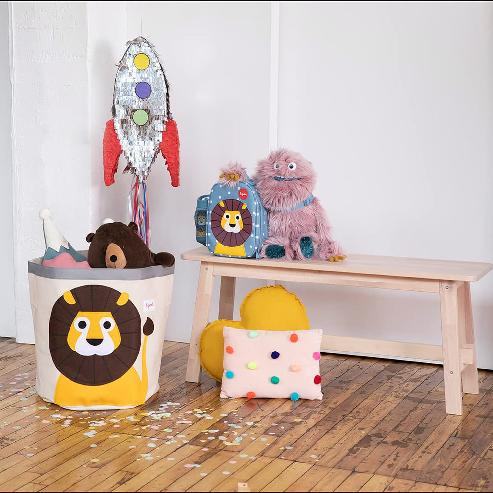3 Sprouts lion playroom organizer in use to simplify quick cleanups