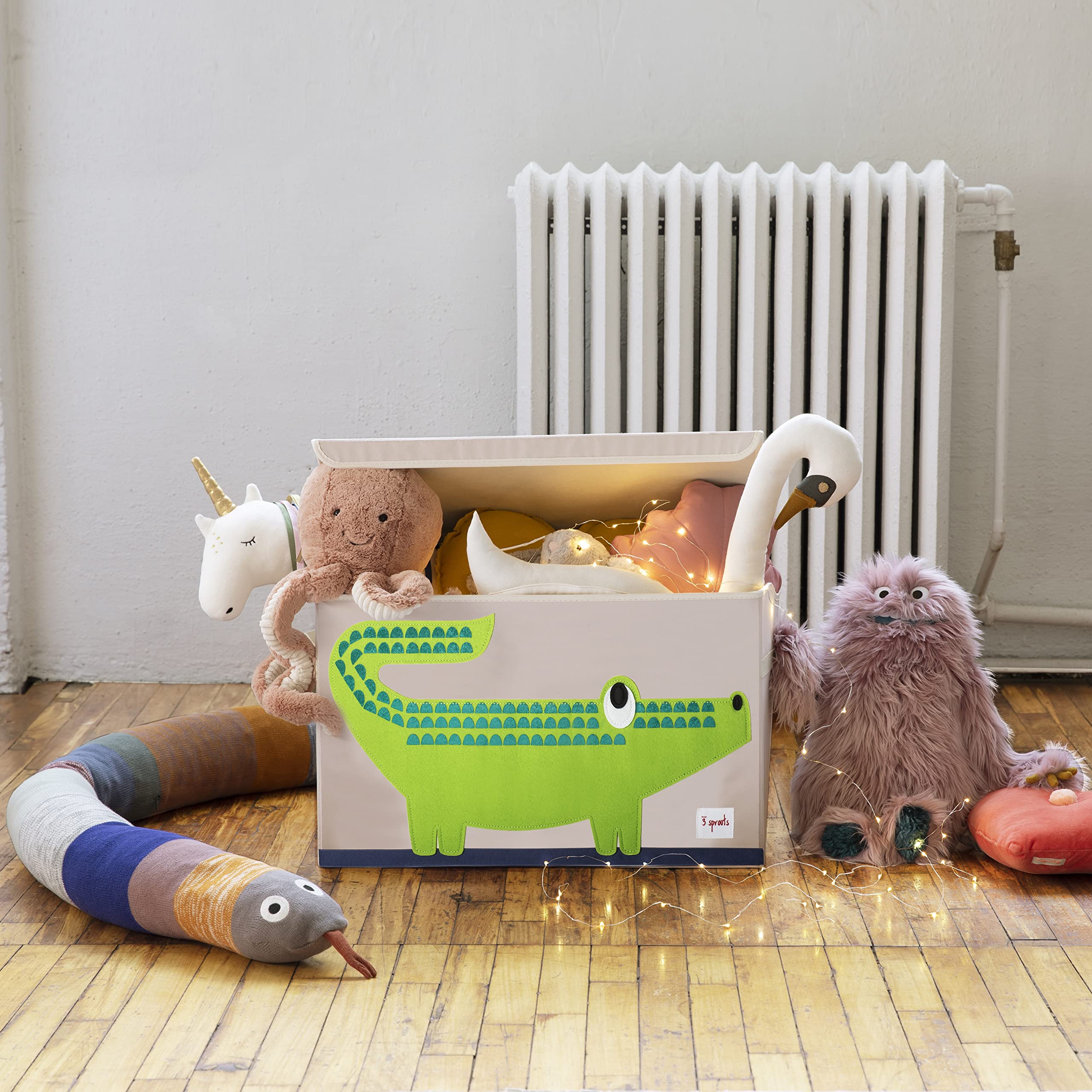 3 Sprouts toy chest folds flat for compact seasonal storage