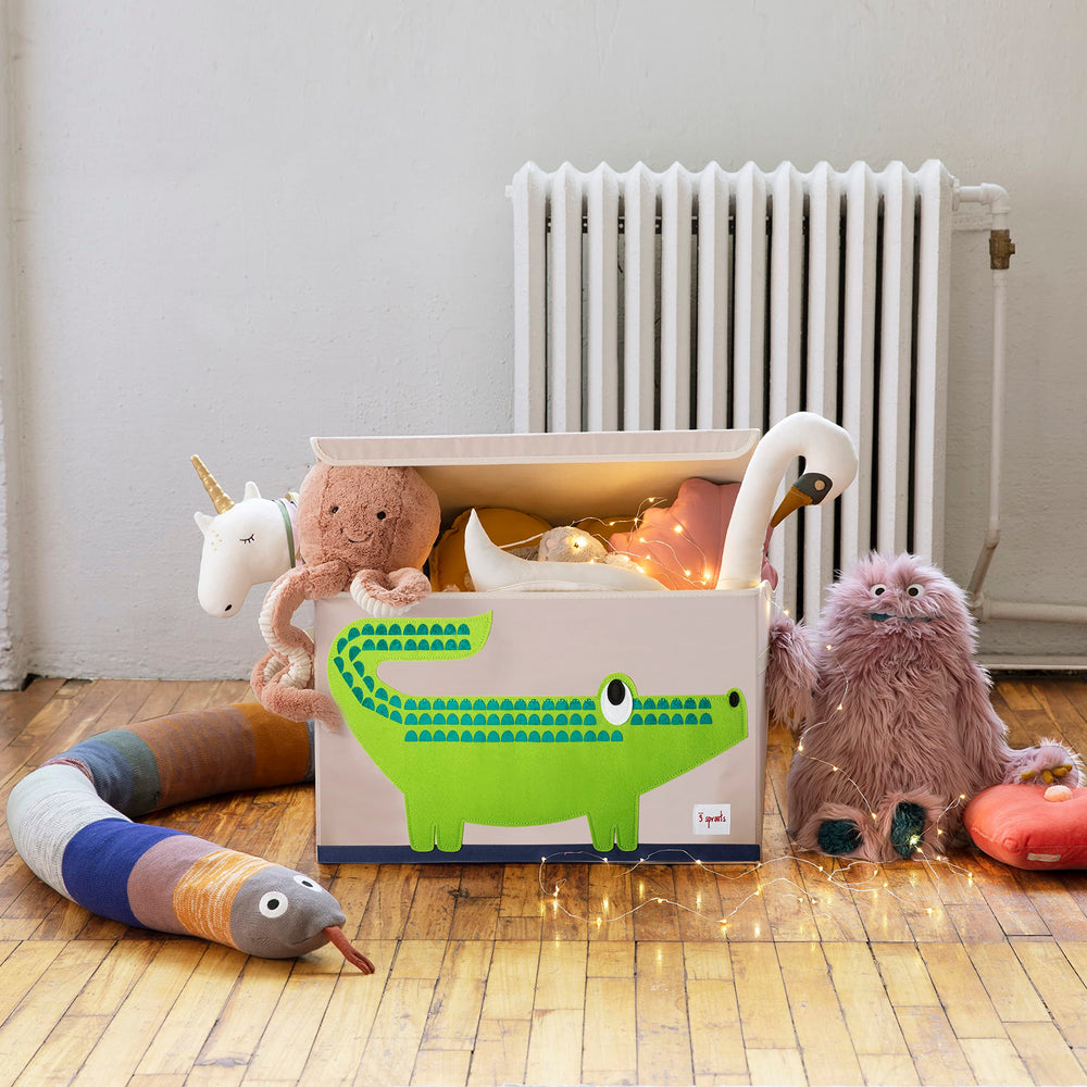 3 Sprouts toy chest folds flat for compact seasonal storage