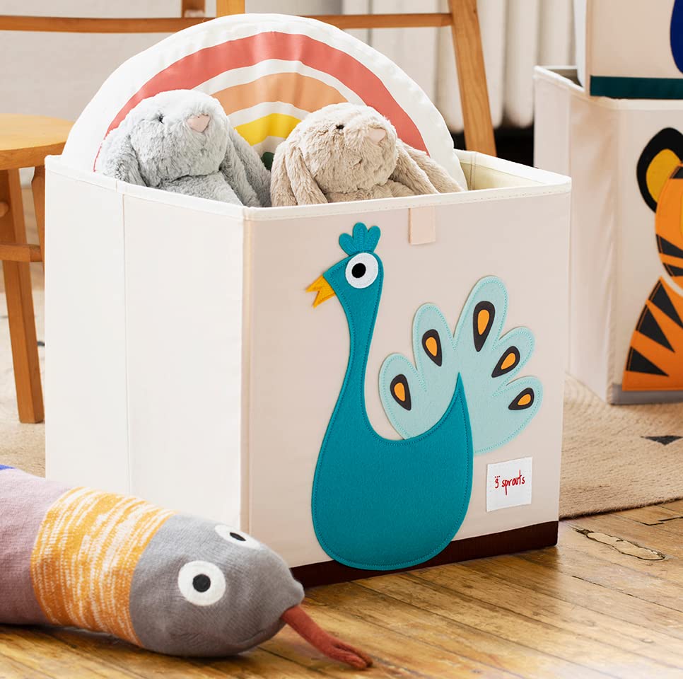 3 Sprouts toy storage cube folded-flat design saves space when not in use.