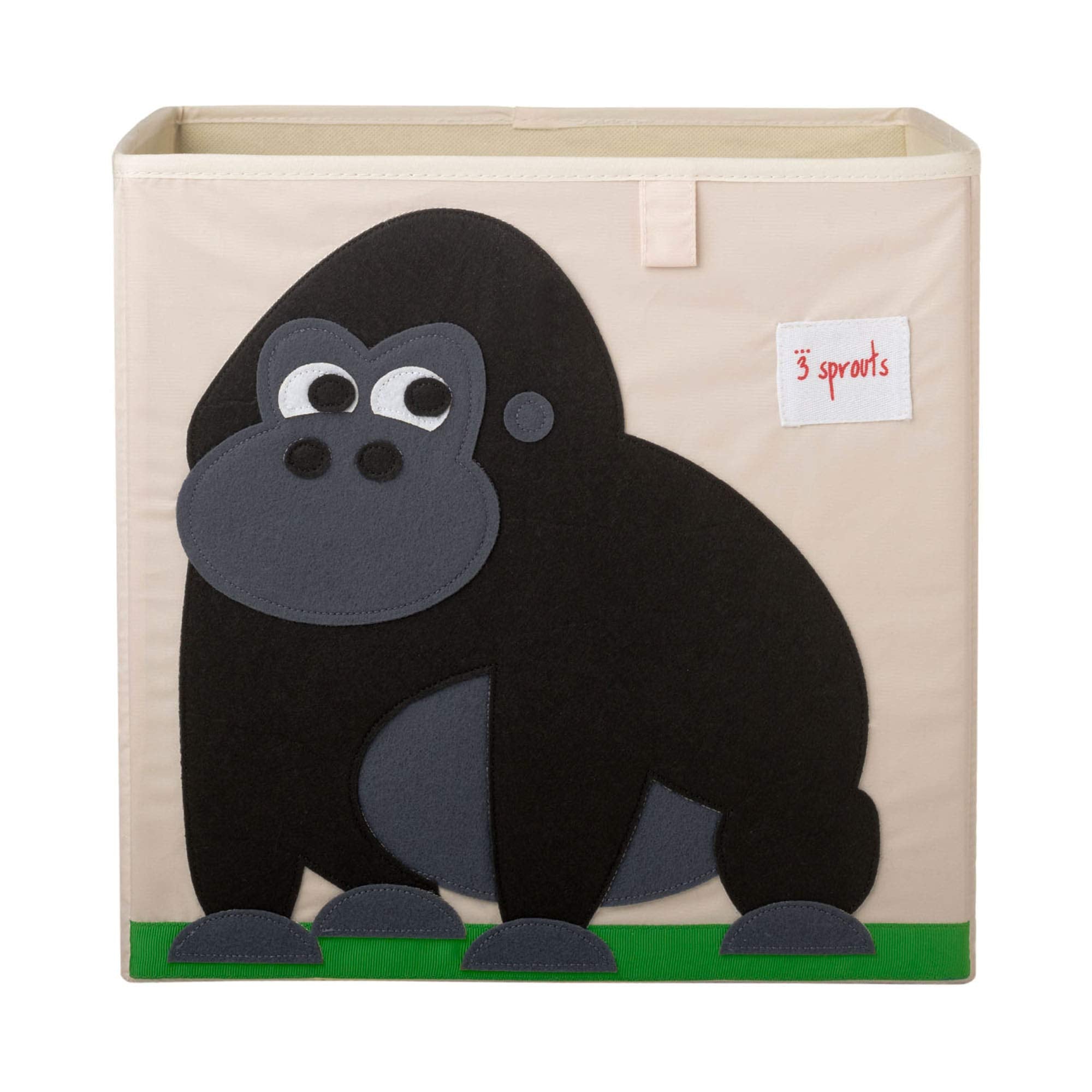 3 Sprouts toy storage cube with gorilla design keeps toys neatly organized in the playroom