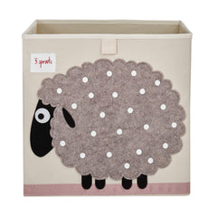 3 Sprouts toy storage cube sheep front view neatly organizes toys for a playful nursery.